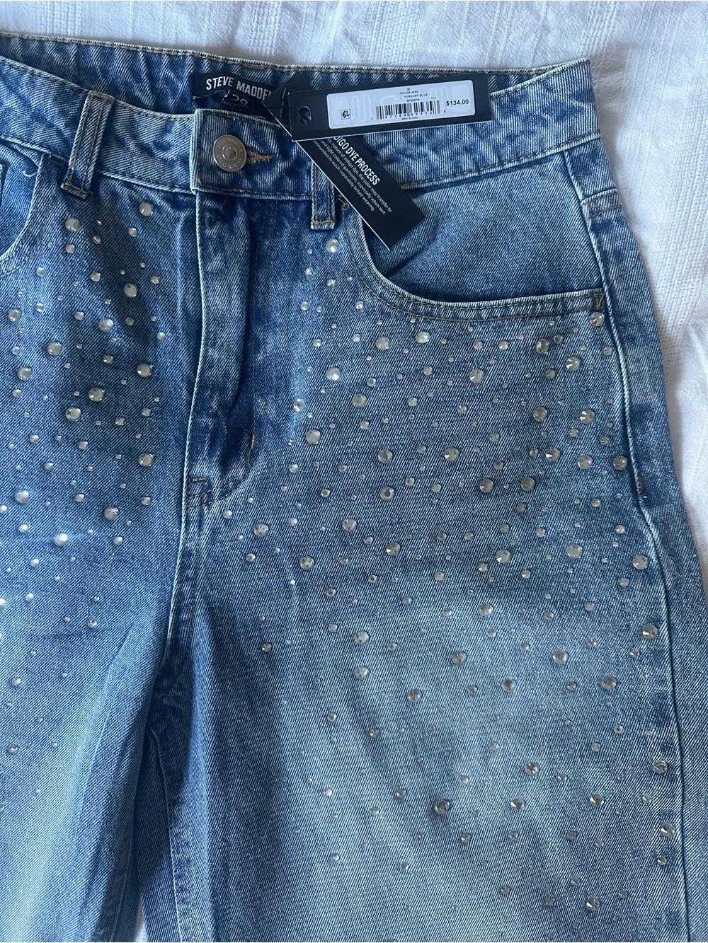 Steve Madden Taylor Light Blue High-Rise Jeweled Jeans